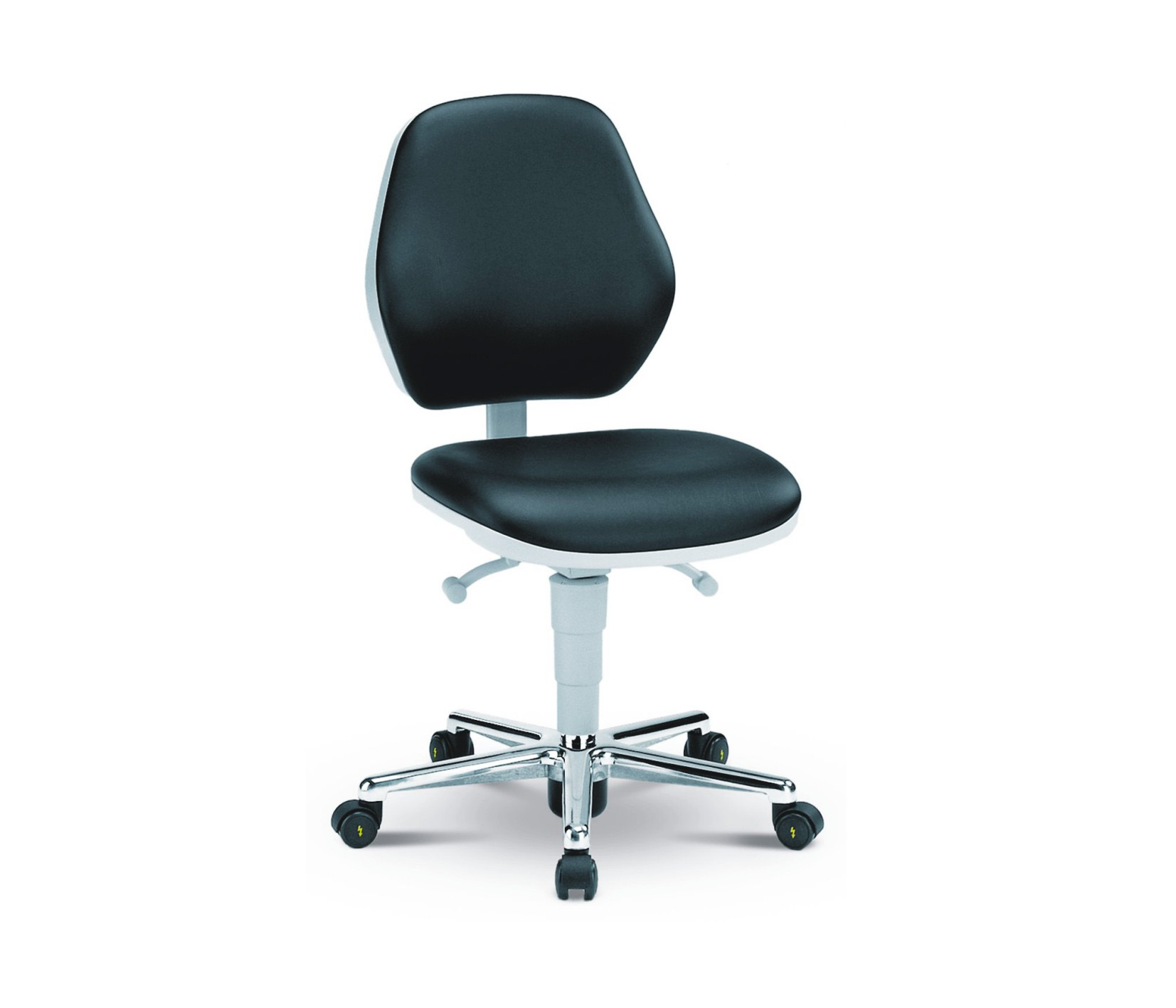 Chaise de salle blanche Basic avec roulettes, dossier bas, classe de salle blanche ISO 3