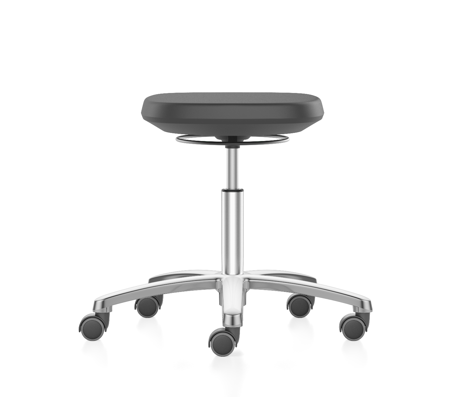 Cleanroom laboratory stool with castors, up to cleanroom class ISO 3, GMP compliant, safety class S1 to S3