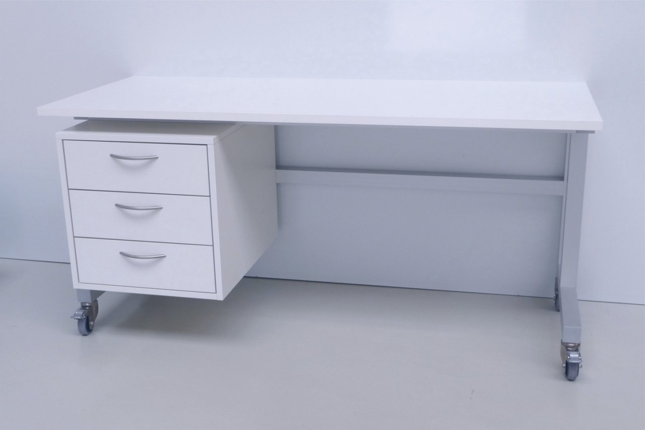 Table de salle blanche avec roulettes en mélamine pour élément bas à tiroirs